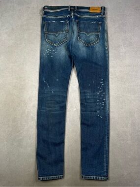 Diesel Men Slim Straight Distressed Blue Jeans